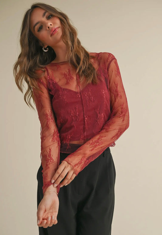 Red lace long sleeve